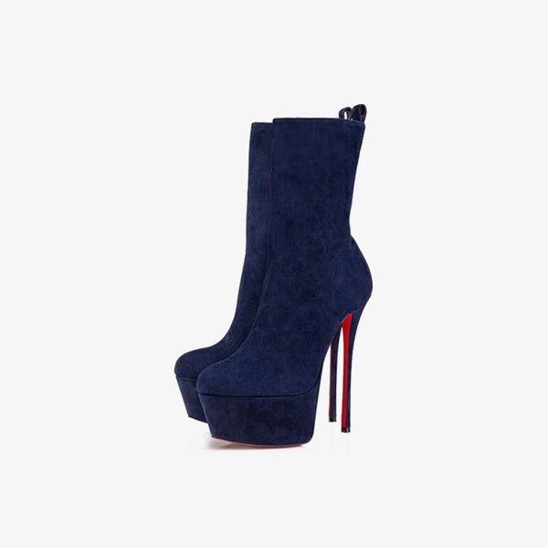 Deep Blue Suede Platform Heels 140mm Heel