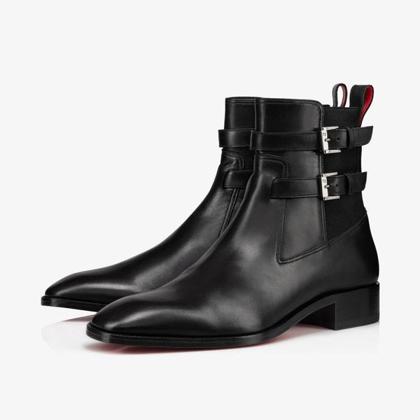 Black Calf Leather Ankle Boot with Signature Spike