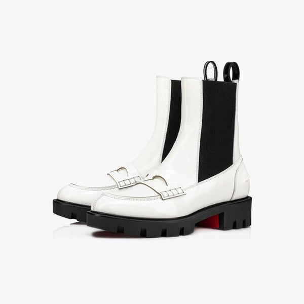 White and Black Leather Ankle Boot