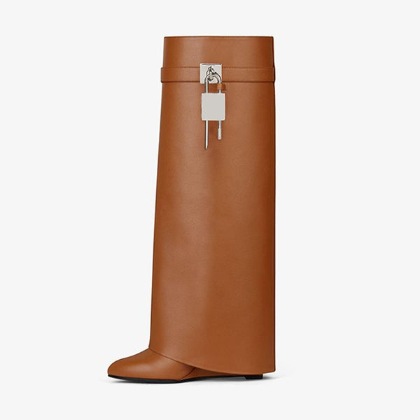 Elegant Tan Calfskin High Boots