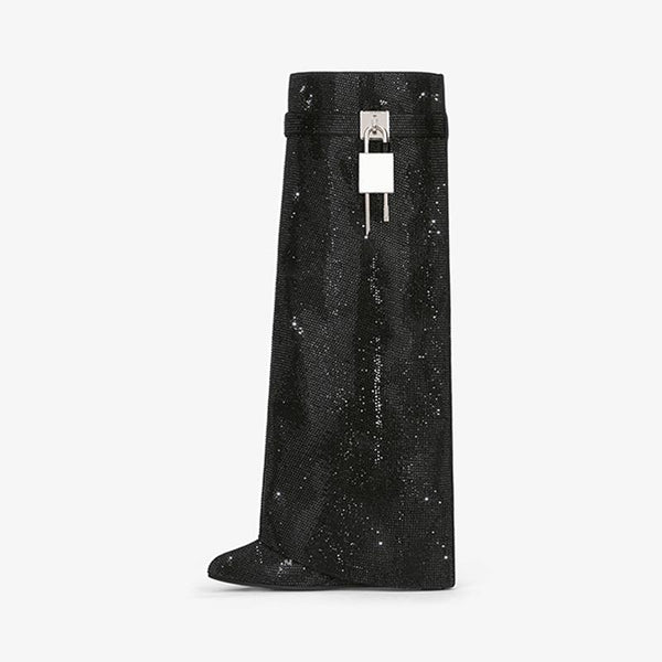 Stunning Black Satin Strass High Boots