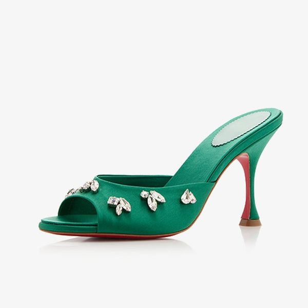 Crystal-Embellished Crepe Satin Sandals green