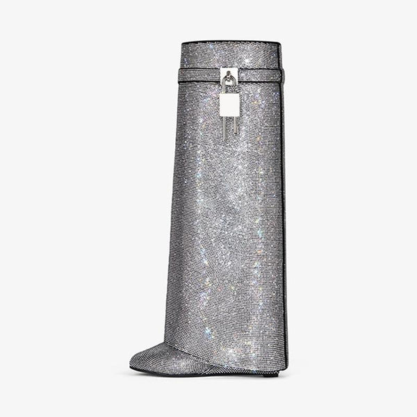 Glamorous Silvery Suede Strass High Boots - Arno Conti Shoe
