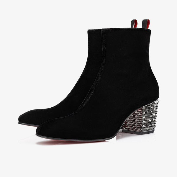 Black Velvet Ankle Boot with Spiked Heel