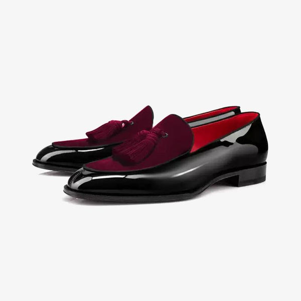 Velvet and Patent Leather Tassel Loafers