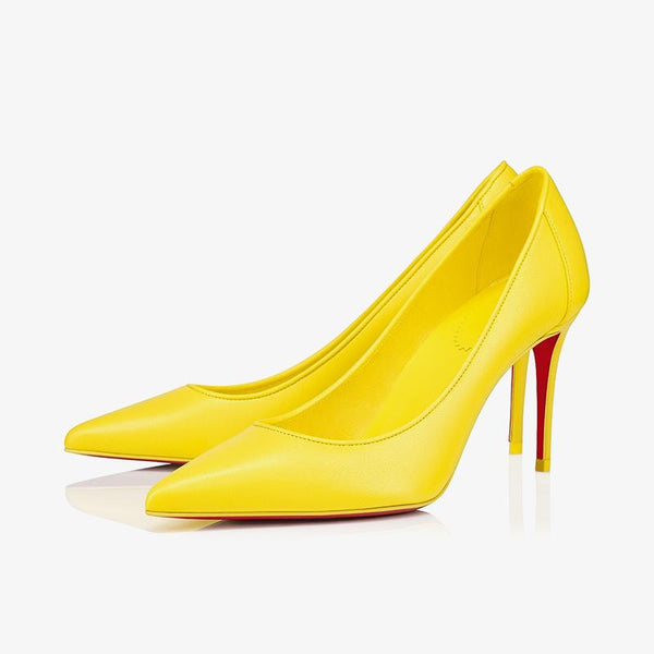 Yellow Leather Sporty Pumps with 80 mm Heel