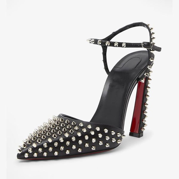 Black Spike Leather Pumps 100 mm