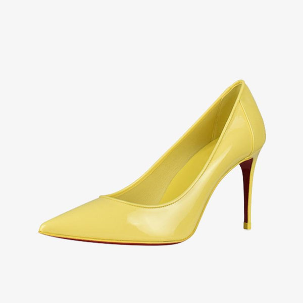 Light Yellow Patent Leather Pointed Toe Pumps