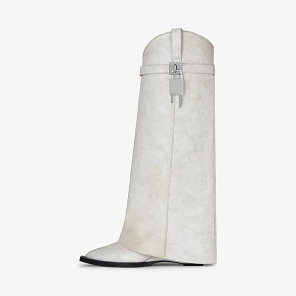 Sleek White Cowhide High Boots