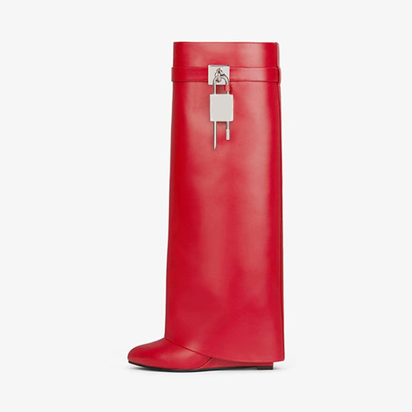 Polished Red Smooth Calfskin High Boots