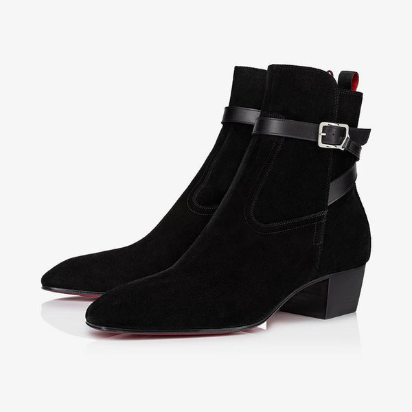 Black Suede Ankle Boot and Silver Buckle