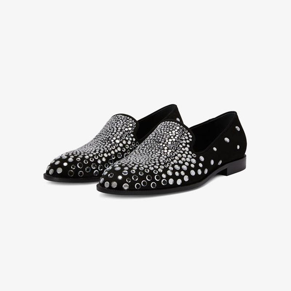 Core Black Suede Crystal-Embellished Loafers