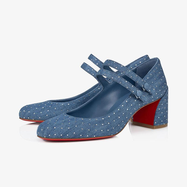 Denim Blue Pumps with 60 mm Strass