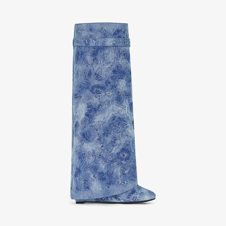 Elegant Medium Blue Denim High Boots - Arno Conti Shoe