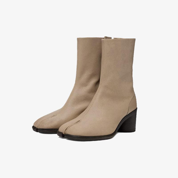 Taupe Split-Toe Ankle Boots