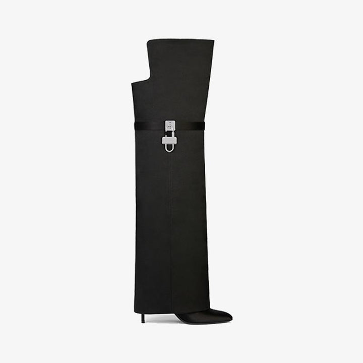 Sleek Black Satin Over-the-Knee Boots - Arno Conti Shoe
