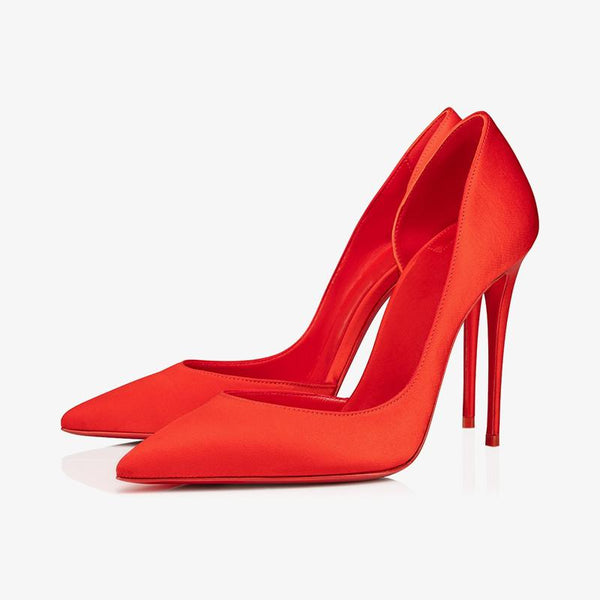 Red Crepe Satin Stiletto Pumps