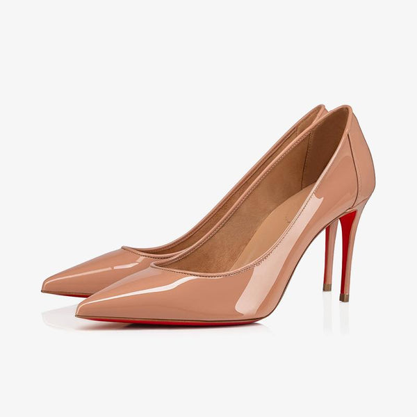 Blush Beige Patent Leather Pumps with 80 mm Heel