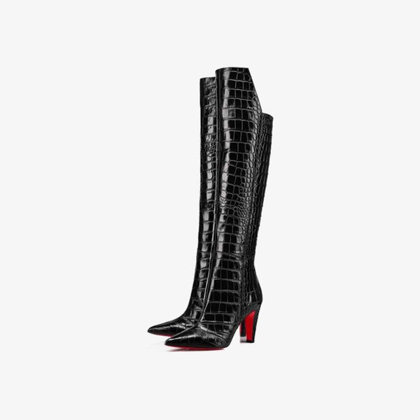 Croc-Embossed Knee-High Boot