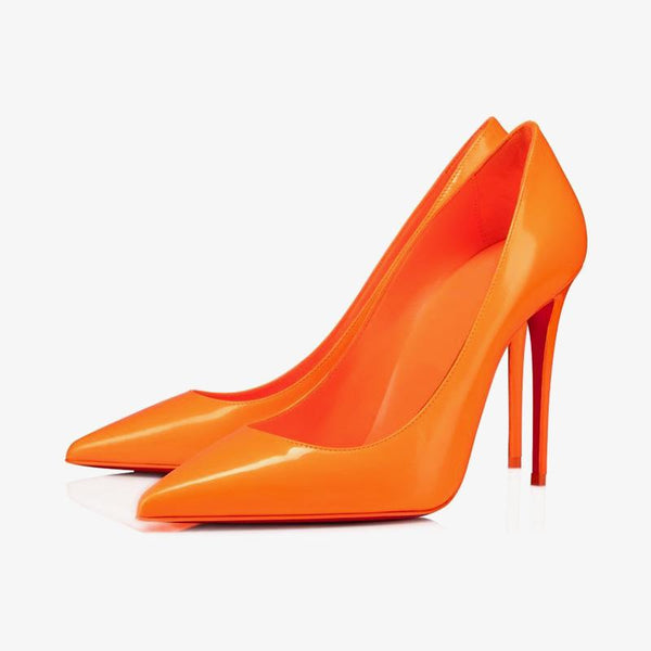 Fluo Orange Patent Leather Pumps with 100 mm