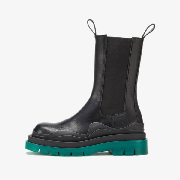 Black/Green Chelsea Boots