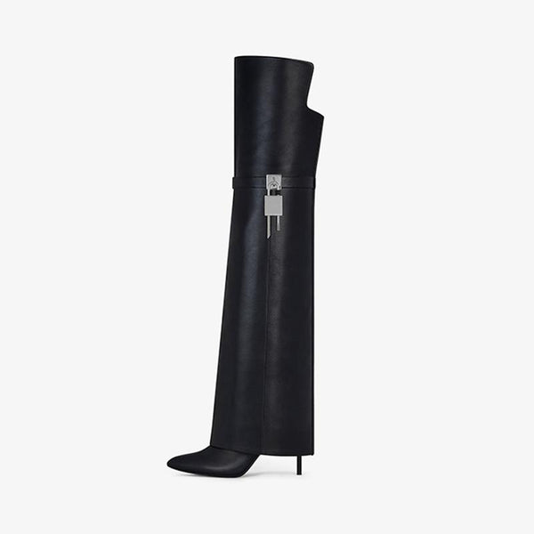 Elegant Black Calfskin Over-The-Knee Boots