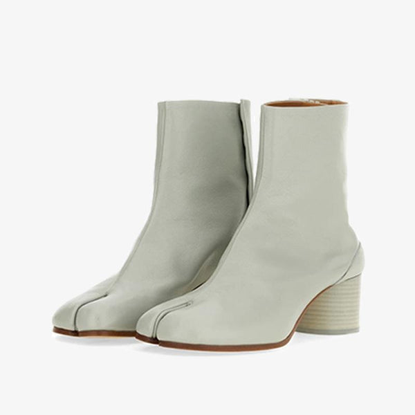 White Matte Leather Tabi Split-Toe Boots