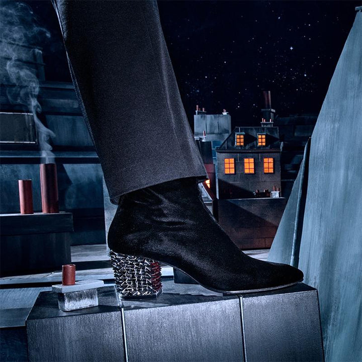Black Velvet Ankle Boot with Spiked Heel - ARNO CONTI