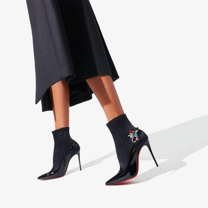 Black Strass Buckle Patent Ankle Boot - ARNO CONTI