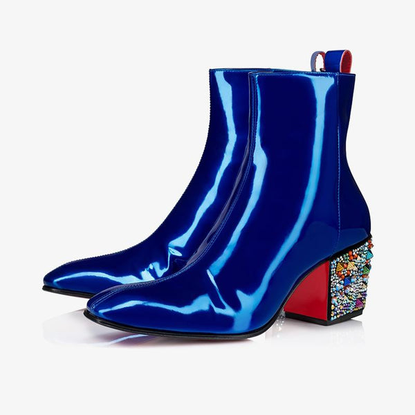 Electric Blue Leather Spike Heel Boot