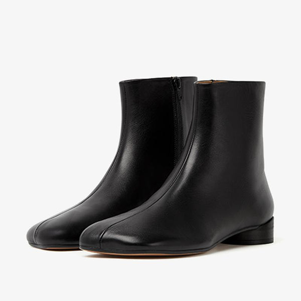 Calf Leather Ankle Boots with Curved Heel