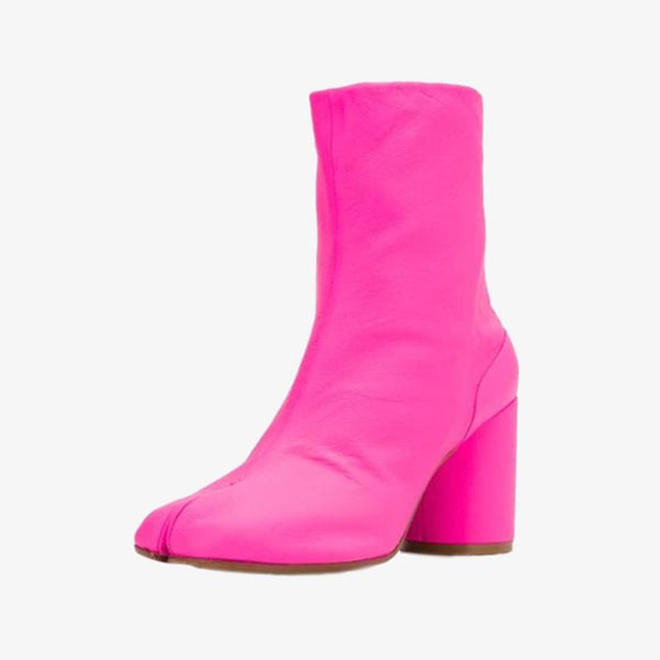 Pink Leather High-Heeled Ankle Boots