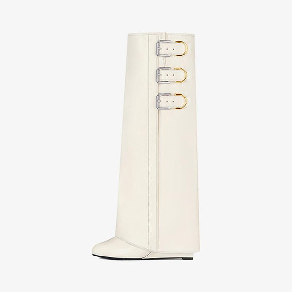 Sleek Ivory Slip-On High Boots - Arno Conti Shoe