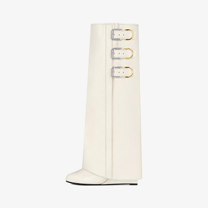 Sleek Ivory Slip-On High Boots - Arno Conti Shoe